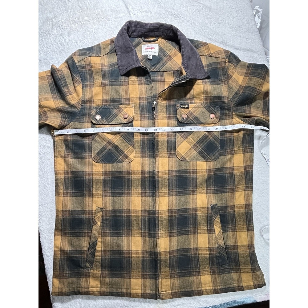 Wrangler Plaid Zip Jacket Mens M Corduroy Collar Workwear Shacket - Picture 2 of 9